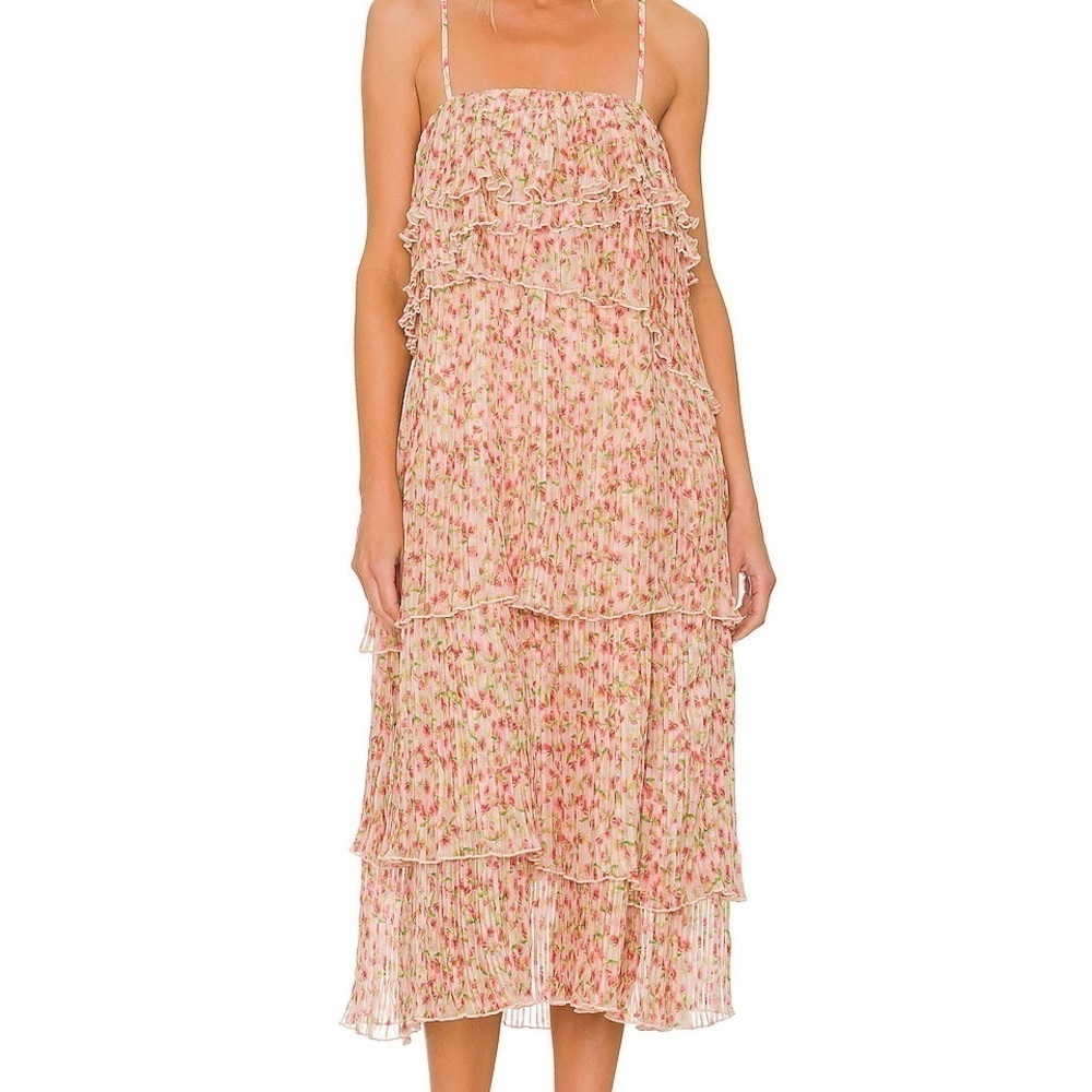 Something Navy SMALL Revolve floral ruffle tiered midi dress layered ditsy